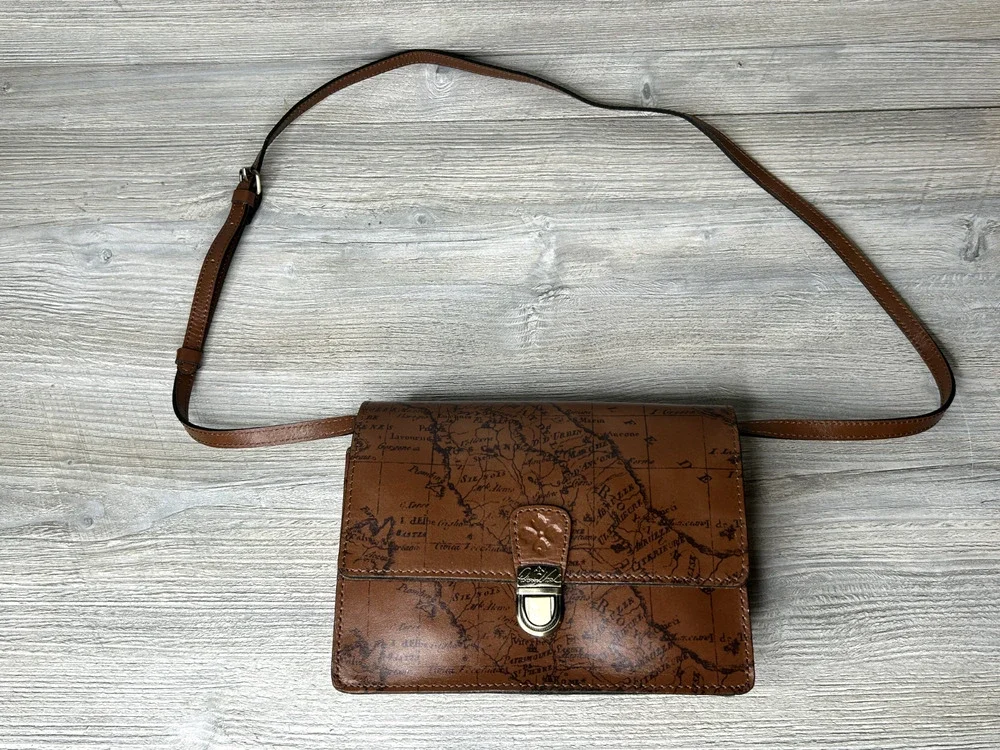 Patricia Nash Laurentina Signature Map Leather Bag Crossbody Purse w/DustBag